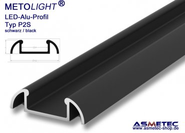 LED-Aluminium Profil P2S-2, schwarz, 24 mm breit, 7 mm hoch, 2 m lang, Aufbauprofil